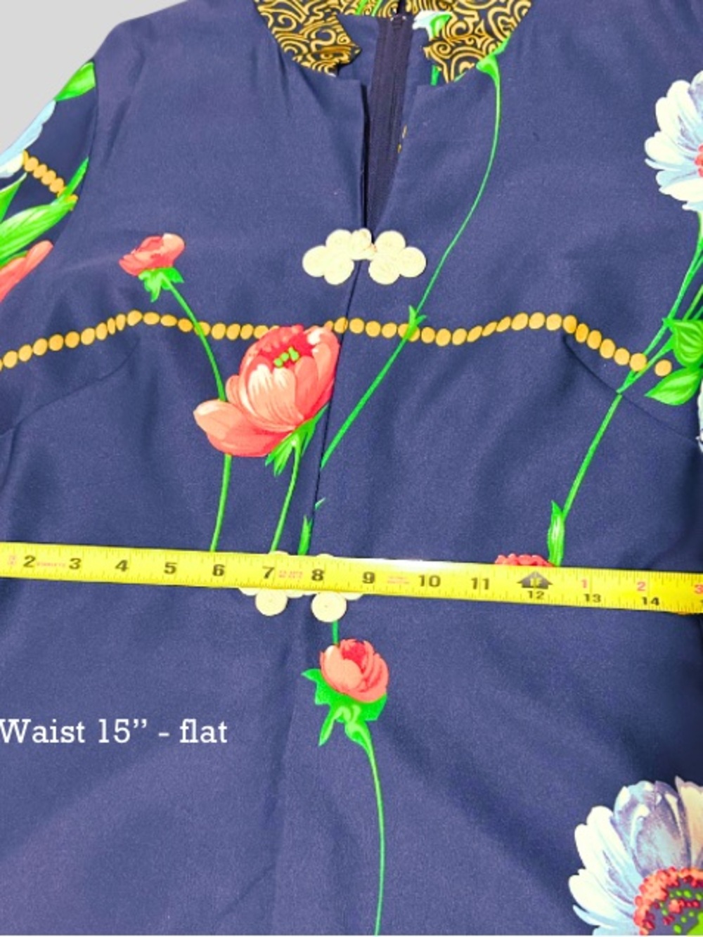70s Alice of California Floral Maxi Dress with Gold Trim - Picture 7 of 8
